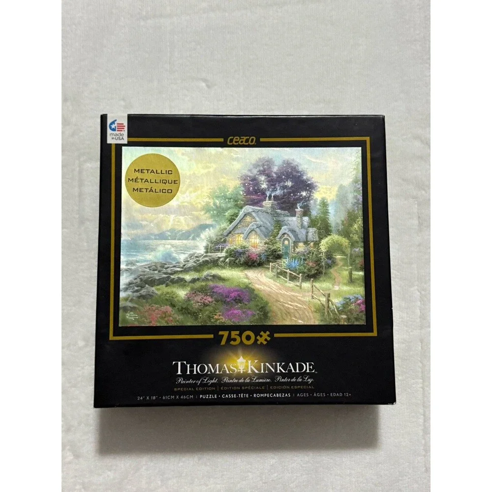 Thomas Kinkade 750 Piece Puzzle Metallic Lot of 4 Puzzles Lighthouse Cottage